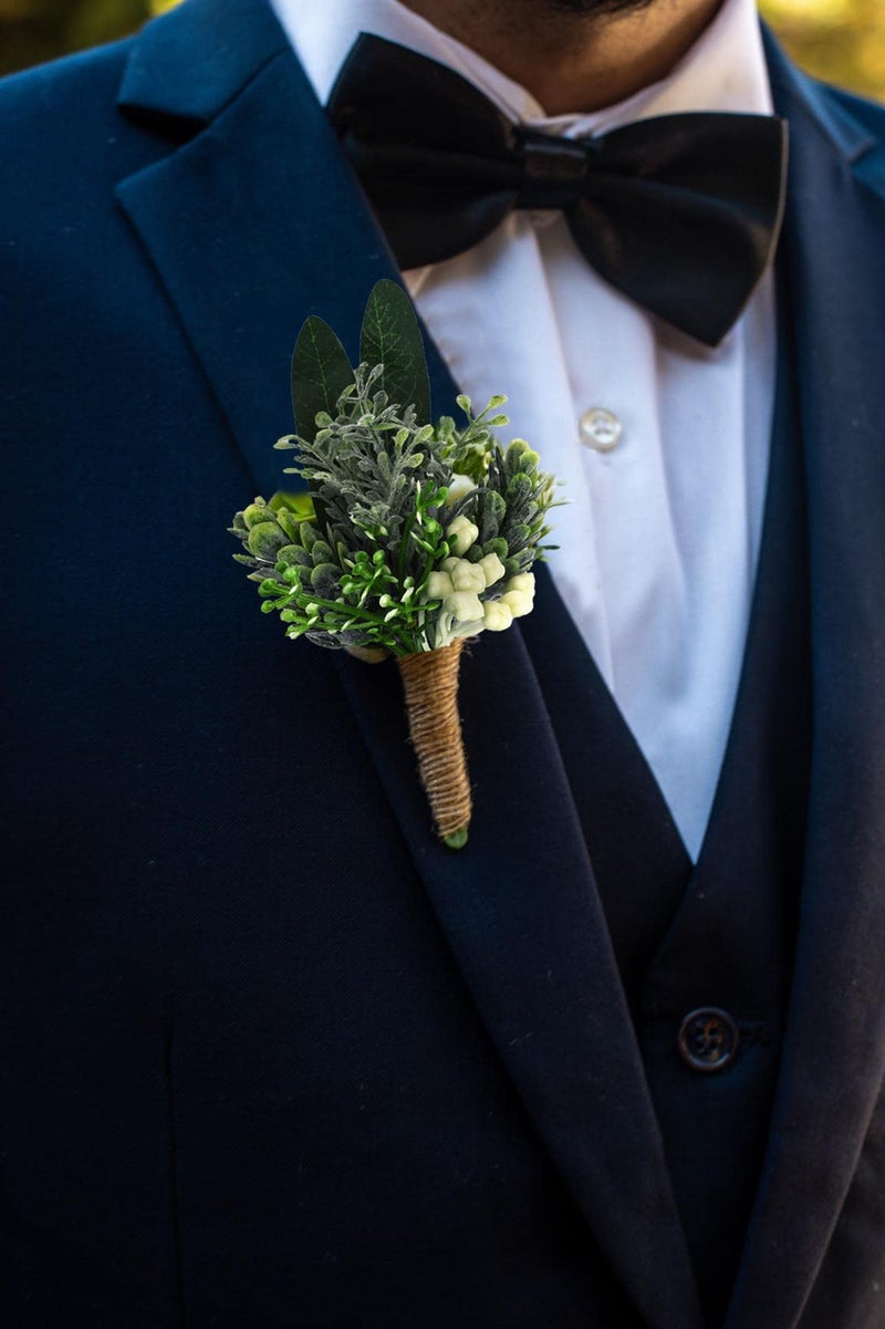 YSUCAU Greenery Boutonniere with Pins for Men Wedding Set of 6 Succulent Plants Boutineers Groom Bride Flowers for Wedding Prom Party Forest Wedding Decorations - Image 5